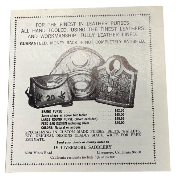 IV Livermore Saddlery Vintage Print Ad 1970s Western Bags Purses Fashion - Picture 6 of 6